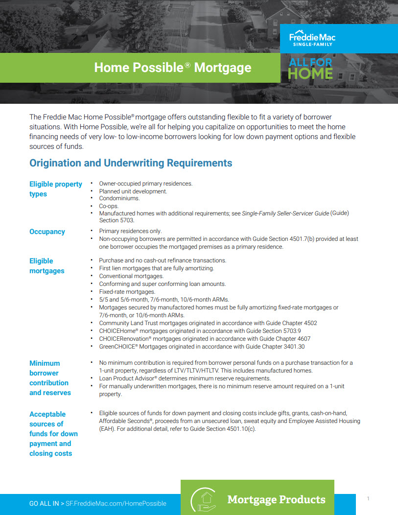 Home Possible® Mortgage Factsheet Freddie Mac SingleFamily