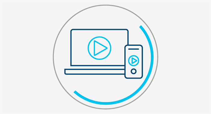 A linear icon depicting a video playing on both a laptop computer and cell phone.