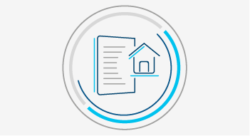 Icon image of a document and a home