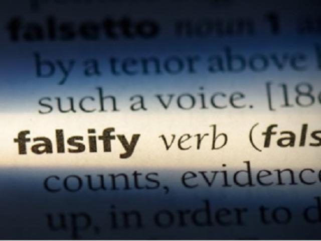 The word falsify is highlighted in the dictionary