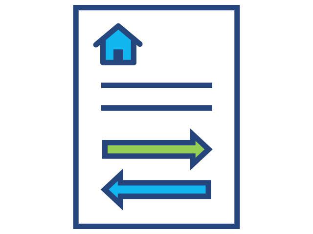 paper with house and two arrows