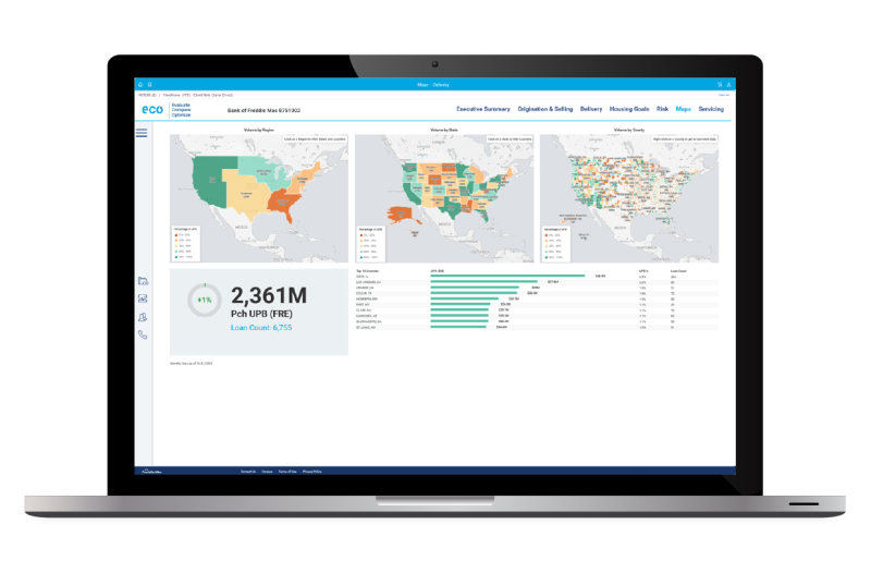 monitor displaying picture of three maps and a bar chart