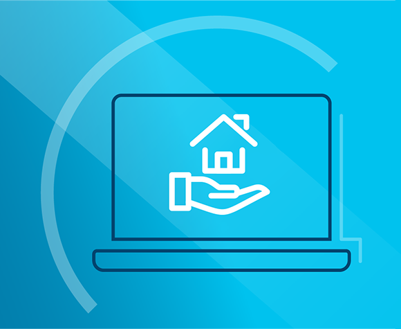 house in palm of hand on laptop icon